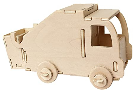 Pebaro 851/7 Holzbausatz Müllwagen, 3D Puzzle, Modellbausatz, Basteln mit Holz, Holzpuzzle, vorgestanzte Holzplatte, inkl. Schmirgelpapier, ausbrechen, zusammenstecken, fertig, Geschenkidee