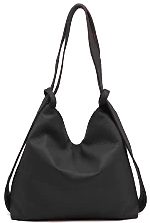 FrasiBags Schultertasche umwandelbar in Rucksack aus echtem Leder, 2-in-1-Rucksack, Damen-Rucksackhandtaschen, Rucksacktasche Damen Made in Italy, Schwarz, 36.5x36x10.5cm