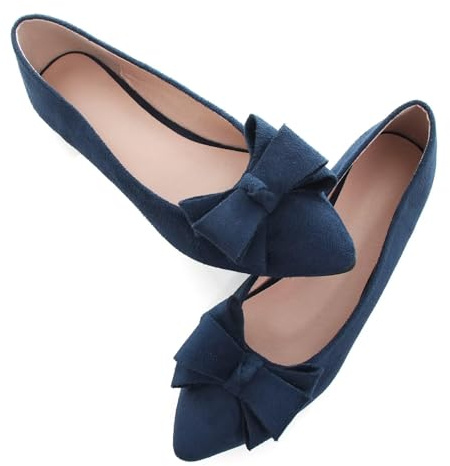SAILING LU Womens Pointed Toe Ballet Flats Cute Bow-Knot Comfortable Loafers Business Slip On Dressy Walking Shoes, J163-navy, 7 UK