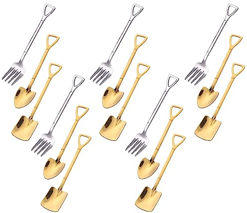 15 Piezas Cuchara de Café en Forma de Pala,Diferentes Formas Cuchara de Postre Helado Cuchara de Ensalada Sandía Té Pudín.(Oro)