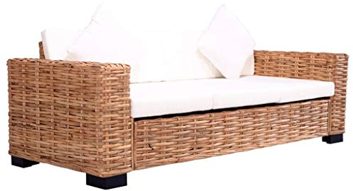Hommdiy 3-Sitzer Gartensofa Natürliches Rattan