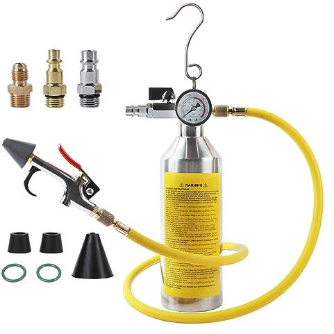 MRCARTOOL AC Flush Kit, sistema de aire acondicionado para coche, bidón para coche, sistema de aire acondicionado A/C, juego de herramientas con manómetro y manguera de 1 m, HVAC Flush Kit para coche