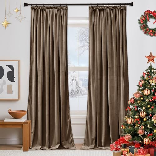 PONY DANCE Pencil Pleat Champagne Velvet Curtains - Thermal Blackout Curtains with Rod Pocket Luxury Drapes Home Decor Window Treatment for Living Room/Bedroom/Nursery Room, 52x84 Inch, 2 Panels