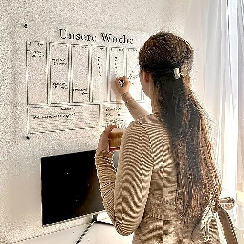 Wunsch Kalender - personalisierter Wandkalender - Wochenplaner - wiederverwendbarer Kalender aus Acrylglas - Familienplaner abwischbar - Hingucker für jeden Raum