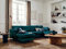 Lisa Design Anna – Wohnlandschaft U-Form – 7-Sitzer – mit Schlaffunktion und Bettkasten – aus Samt Entenblau