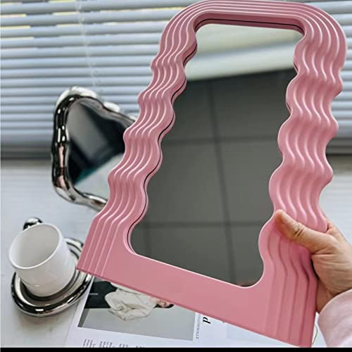 UYSELA Miroir Mural pour Salle de Bain,Miroir ondulé en Forme de Vague irrégulière,Miroir de Bureau ondulé,Miroir de Maquillage à la Mode pour Salon,Chambre à Coucher (Couleur : Rose)