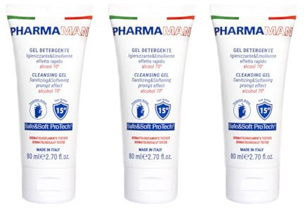 Pharmamani KIT 3 PEZZI GEL IGIENIZZANTE MANI da 80 ml l'uno. 70% Alcool, Effetto Rapido, Non appiccica. Si assorbe subito. Idrata le mani. Profumo gradevole, Dermatologicamente Testato. Tascabile