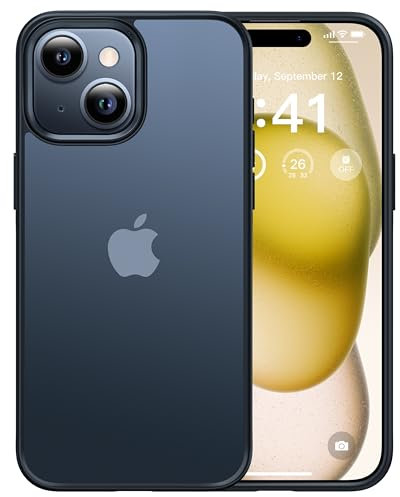 CASEKOO for iPhone 14/13 Case Armor Shockproof [Upgraded Military Grade Protection] Anti-Scratch Bumper Hard Phone Case, (Anti-Fingerprint) Matte Translucent Cover for iPhone 14/13 (6.1''/Black)