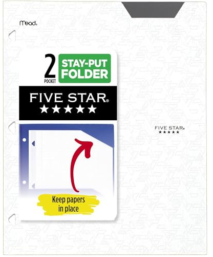 Five Star 2-Pocket Folder, Plastic Folder with Stay-Put Tabs, Fits 3-Ring Binder, Holds 8-1/2 x 11 Paper, White (333420I-ECM)