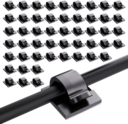 TECDW 100 Stücke Kabelhalter Selbstklebend Hochviskose Kabel Halter Kabelklemmen Schreibtisch Organizer Kabelmanagement Wand, Kabelclips für Kabelbefestigung Lichterkette Büro Zuhause (Schwarz)