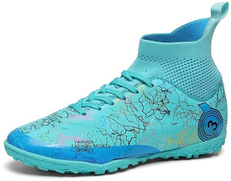 VTASQ Boys Football Boots Kids Astro Turf Trainers Junior Football Shoes Girls Soccer Shoes Indoor Outdoor Athletic Sneakers Non-Slip Sports Shoes Unisex Turquoise UK 13