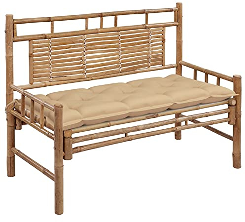 ZEYUAN Gartenbank mit Auflage, Terrassenmöbel, Outdoor Bank, Wetterfeste Bank, Parkbank, Friesenbank, Garten Banken, Deko Bank, Gartenmöbel, 120 cm Bambus