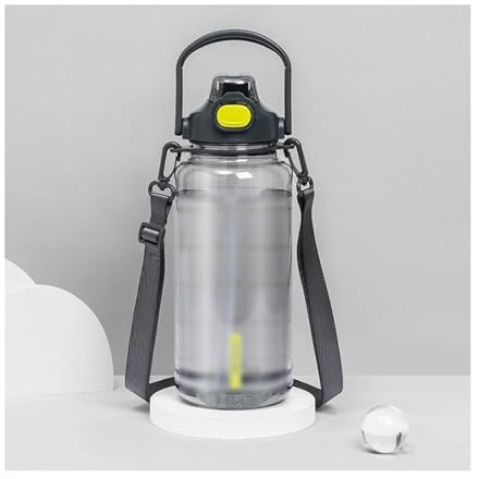 AIRAU Botella de Agua Deportiva Gris Transparente con Marcador de Tiempo, Termo Aislado para Ciclismo, Fitness y Oficina - 2000 ml/70,5 oz