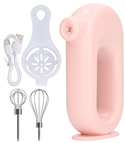 Gavigain Batidora de Mano eléctrica, Carga USB Ajuste de 4 Niveles batidora de Huevos eléctrica Espumador de Leche de Mano para la Cocina casera (rosa)