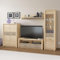 Wohnwand Kiefer hell 4-teilig modern 1 Vitrine, 1 Lowboard, 1 Wandregal, 1 Highboard, inkl. LED Beleuchtung