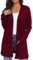 QIXING Casual Leichte Strickjacke Damen Lang Elegant Dünne Strickjacke Lange Ärmel mit Taschen Open Front Cardigan Damen Herbst (Weinrot, M)