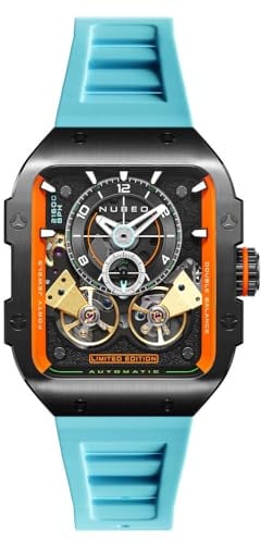Nubeo Space Maven Automatikuhr für Herren, 44 mm, limitierte Auflage, mit Silikonarmband, NB-6077, Neptunblau