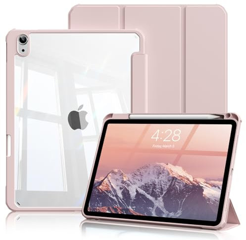 ZKTUYU Case for iPad A16 11th/10th Generation (2025/2022）11 inch/10.9 inch with Pen Holder, Clear Transparent Back Shell Trifold Protective Case, Auto Wake/Sleep, Pink