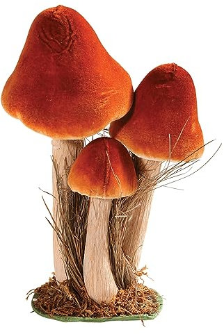 Deco Woerner Deko-Pilz-Aufsteller 3 Stück auf einen Sockel fixiert 27 cm hoch orange braun Dekopilze Pilz-Attrappe Deko Herbstdeko