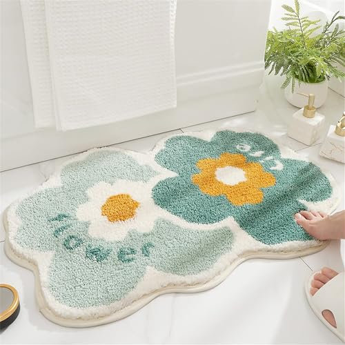 Tapis de Bain Antidérapant, Tapis Salle de Bain Moelleux en Microfibre, Tapis de Douche Absorbant Lavable en Machine pour Salle de Bain, Cuisine, Chambre, Porte (Fleurs Jumelles, 50x80cm)