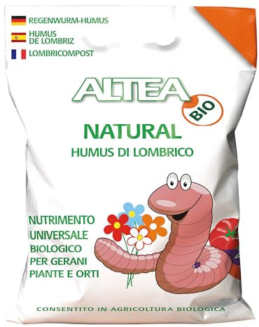 Altea Humus di Lombrico naturale, inodore, per la concimazione di piante, ortaggi e tappeti erbosi, adatto ad agricoltura biologica. (1 kg)