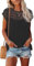 WNEEDU Womens Summer T Shirts Lace Tops Cap Short Sleeve Tshirt Crew Neck Casual Blouses Elegant 2025 New Black XL