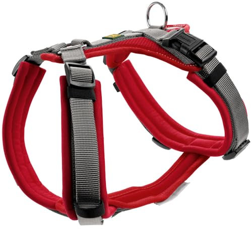 HUNTER Hundegeschirr Maldon UP, Farbe: rot/grau, weich gepolstert & komfortabel, stark reflektierend durch 3M Scotchlite, 4-Fach verstellbar, mit gepolstertem Griff (ab S-M), Größe: XS-S