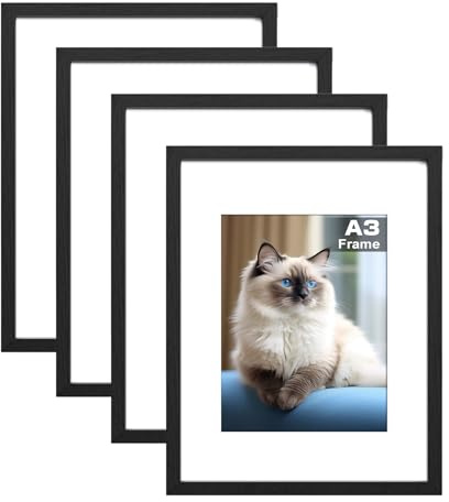 RUN HELIX A3 Picture Frame 4 Pack A3 Frame 42 x 29.7cm Black A3 Photo Poster Frame with a4 Mount Wall Mounting