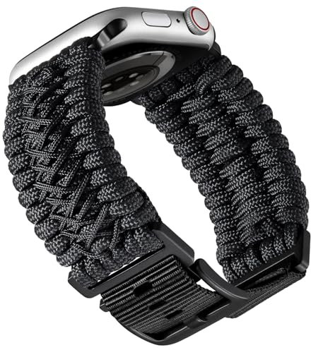 BINLUN Kompatibel mit Apple Watch Armband 49mm, Nylon Paracord Geflochten Sport Ersatzarmband Kompatibel mit iWatch Ultra/Ultra2 für Herren(Schwarz)