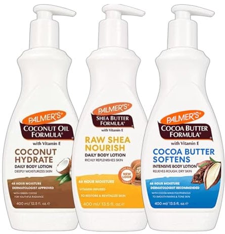 Palmer's Body Lotion Trio Pack with Vitamin E – Coconut Hydrate, Raw Shea Nourish, and Cocoa Butter Heals & Softens – 400ml Bottles, 48-Hour Moisture, Dermatologist Approved, Daily Skin Therapy