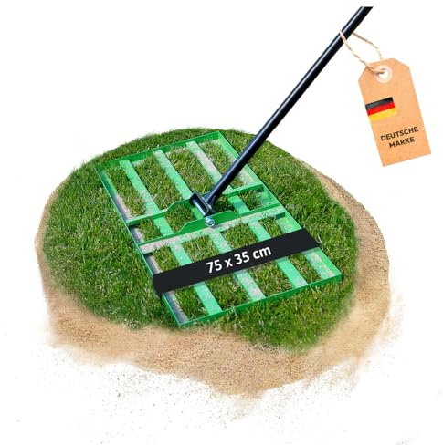 Dönges Rasenrakel 75x35 cm mit 2 Meter Stiel [für den perfekten Rasen] I Ideal zur Rasenpflege, Sandverteilung und Rasennivellierung I Leicht und handlich anwendbar zum Rasen rakeln und lawn leveling