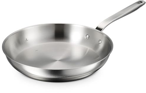 Tramontina Tempo Tri-Ply Base Stainless Steel 12-Inch Large Frying Pan, Induction-Ready Skillet, Oven-Safe, Dishwasher-Safe