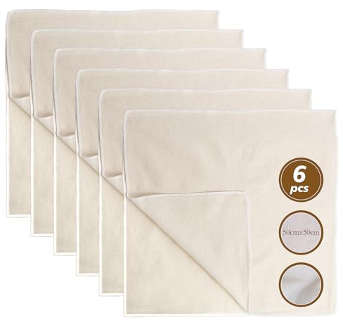 Garza Alimentare,Filtrante per Alimenti 50×50cm Panno per Formaggio,Cheese Cloth,Tessuto Filtrante,Riutilizzabili,Cotone Naturale, per Formaggio, Succhi di Frutta, Tofu, Caffè-6 Pezzi