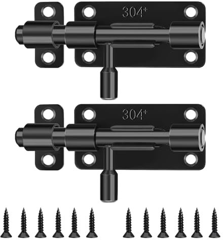 Lot de 2 verrous de porte en acier inoxydable avec vis - Noir - Verrou coulissant pour porte de jardin, salle de bain, fenêtre, chambre à coucher