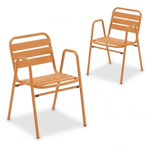 Liadomo Gartenstuhl 2er-Set Lesina, 2 Stück Stapelstuhl orange | Bistrostuhl stapelbar, Aluminium-Latten, pflegeleicht, fertig montiert