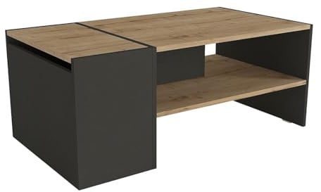 Vente-unique - Couchtisch Velkan - Holz Anthrazitgrau, Naturfarben Hell 110 | Hitzebeständige Melamin-Beschichtung | Integrierter Aufbewahrungskasten