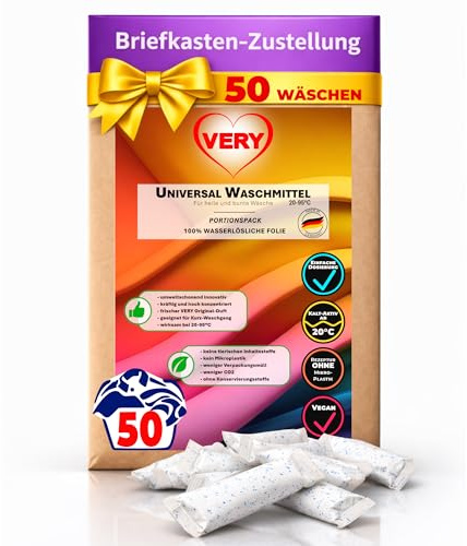VERY Waschmittel Sticks, All-in-1, 50 WL, für Weiß- & Buntwäsche | Wasserlösliche Folie, hoch-konzentriert & vordosiert, tiefenrein & frischer Duft