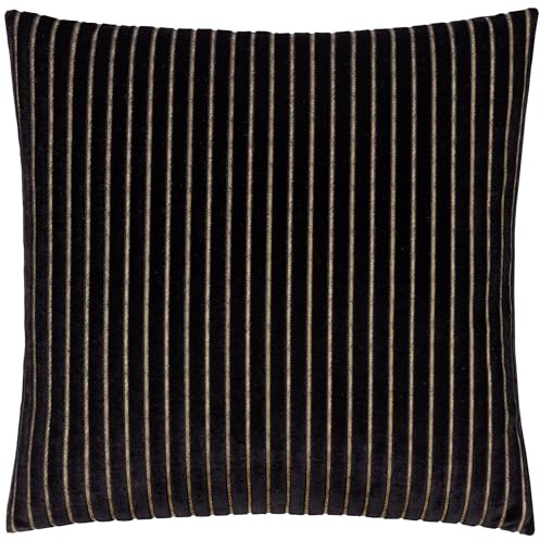 Paoletti Savoy Stripe Polyester Filled Cushion – Reversible Soft Textured Velvet Decorative Cushion for Sofas Beds and Armchairs (Black - 50x50cm)