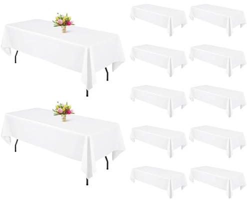 12 Stück Weiße Rechteckige Tischdecken 153x260 cm (für 1,80-m-Tische), waschbarer Polyester, für Feste & Bankette (Weiß)