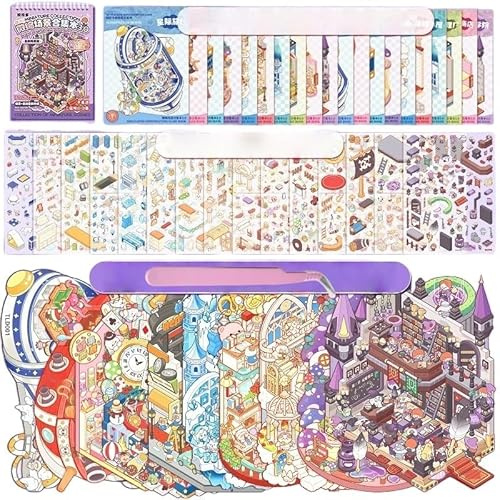 10 Sets 3D Miniatur Szene Aufkleber,DIY Haus Aufkleber Therapie für Erwachsene 3D Sticker Scene House Stickers für Erwachsene Kinder Relief Stress Pass die Zeit