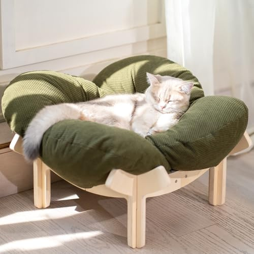CheerPals Katzenbett, 55cm L&W Waschbar & Geruchsneutral Großes Katzensofa | Erhöhtes Katzenstuhl Blumenform mit Hochelastischer Weich Kissen, Katzenmöbel zum Schlafen für Alle Katze