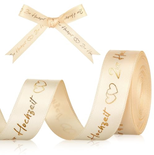 Faccito Schleifenband Hochzeit 4,5m x 15mm Geschenkband Hochzeit Dekoband | Hochzeit Schleifenband für Geschenkpapier Hochzeit Geschenkverpackung, Hochzeitsgeschenk, Hochzeitsdeko, DIY Schleife, Gold