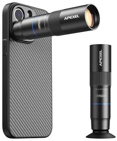 APEXEL Kompaktes 10x-Teleobjektiv für Smartphone & 200-mm-Makroobjektiv mit Spezielle Handyhülle, Professionelles FMC ED-Handy Objektiv, Geeignet für iPhone 16 Pro Max