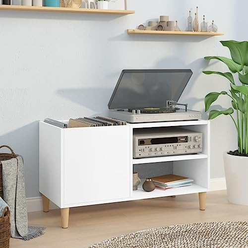 Qnhdfrt White Engineered Wood Vinyl Record Cabinet | Holds up to 196 LPs, measuring 33.3x15x18.9 inches, suitable as a living room sideboard or office file cabinet.