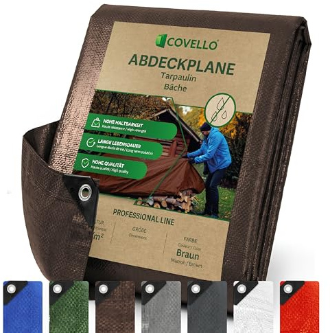 Covello Lonas Impermeables Exterior 2 x 4m, 180g/m² con Ojales Marrón
