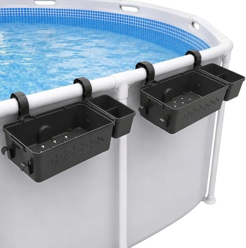 Pool Aufbewahrungskorb mit Getränkehalter, Multifunktionales Pool Korb für Aufstellpool, Pool Seitenkorb aus Kunststoff, Gartenpool Organizer Aufbewahrungsbox für Pool