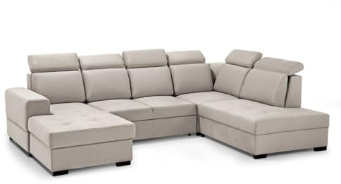 MW EURO-MEBLE Ecksofa Axel U - Wohnlandschaft, Polstersofa, Polstercouch (Linke Seite - Beige: Voss 28)