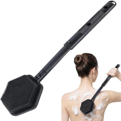 Grattoir de Douche pour Le Dos,Manche Réglable Double Côté - Gratte-dos en silicone - Pour Le Massage, Le Bain À Domicile, La Salle De Bain, La Et L'Hôtel