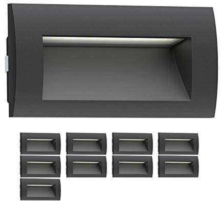 ledscom.de 10 Stück LED Wandeinbauleuchte ZIBAL, Downlight für außen, IP65, schwarz matt, 140 x 70mm, 3,3 W, 209lm, warmweiß