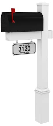 4Ever Products The Rockport Vinyl Mailbox Post System - Includes Black Steel Mailbox and Custom Street Address (White)